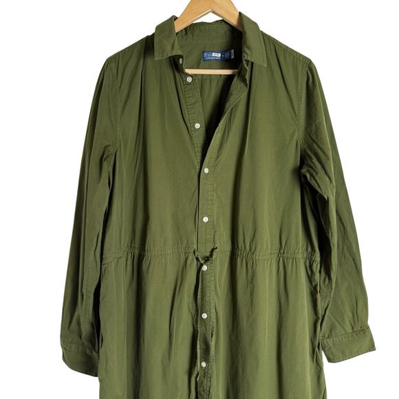 Polo Ralph Lauren Jessica Day Green Cotton Eyelet Drawstring Midi Shirt Dress 14 - Picture 5 of 14